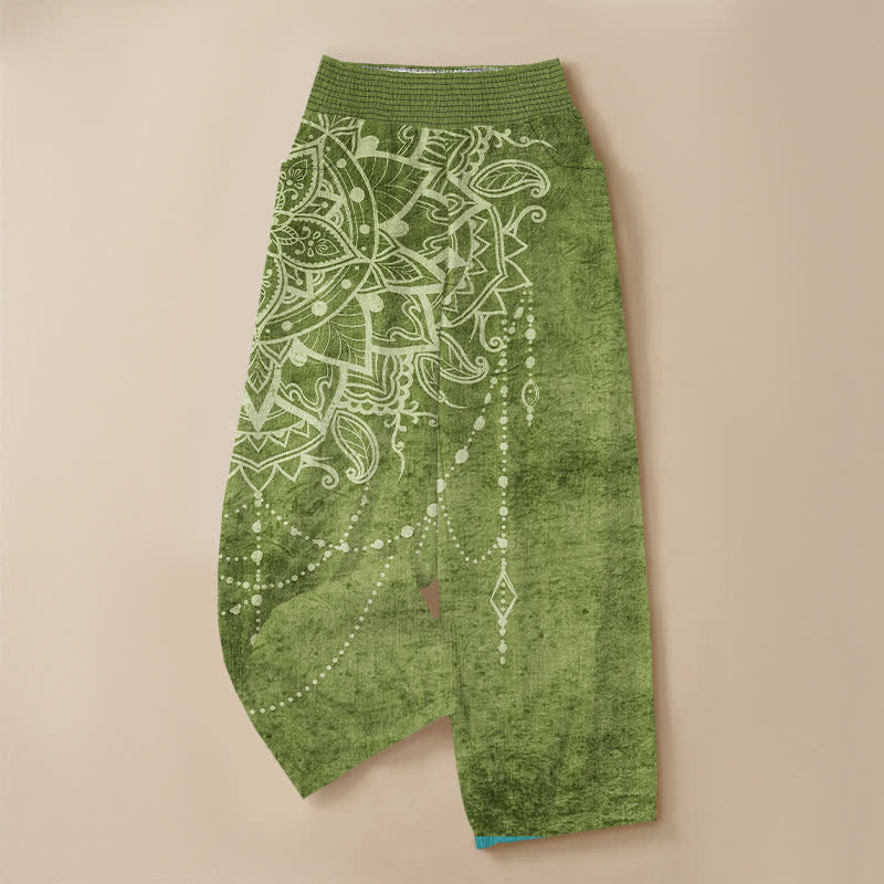 Buddha Stones Pantalones harem de algodón estilo boho con estampado de mandala y cuentas, cintura elástica plisada y bolsillos para mujer. - image 9