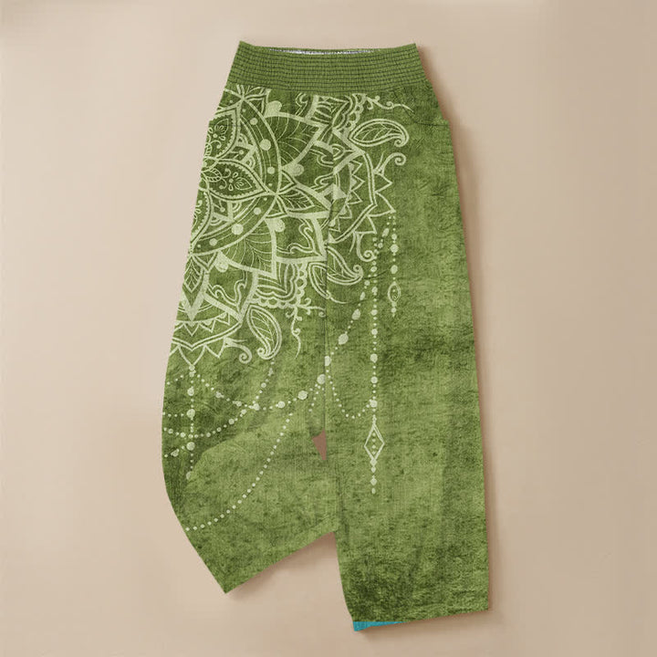 Buddha Stones Pantalones harem de algodón estilo boho con estampado de mandala y cuentas, cintura elástica plisada y bolsillos para mujer. - image 9