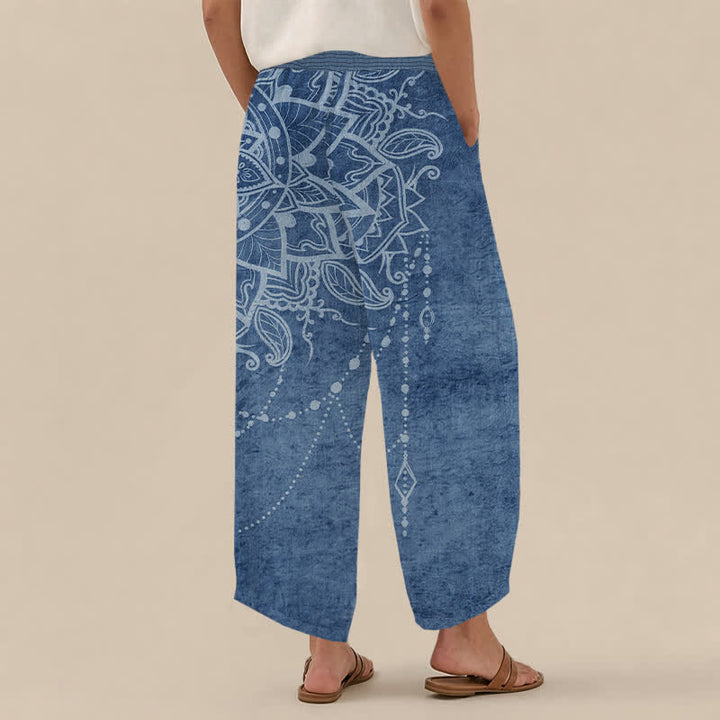 Buddha Stones Pantalones harem de algodón estilo boho con estampado de mandala y cuentas, cintura elástica plisada y bolsillos para mujer. - image 12