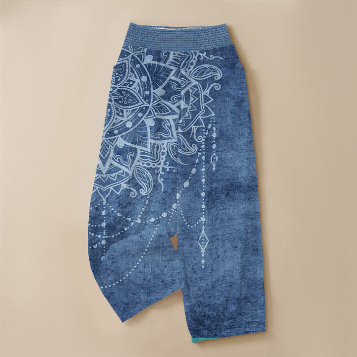 Buddha Stones Pantalones harem de algodón estilo boho con estampado de mandala y cuentas, cintura elástica plisada y bolsillos para mujer. - image 13