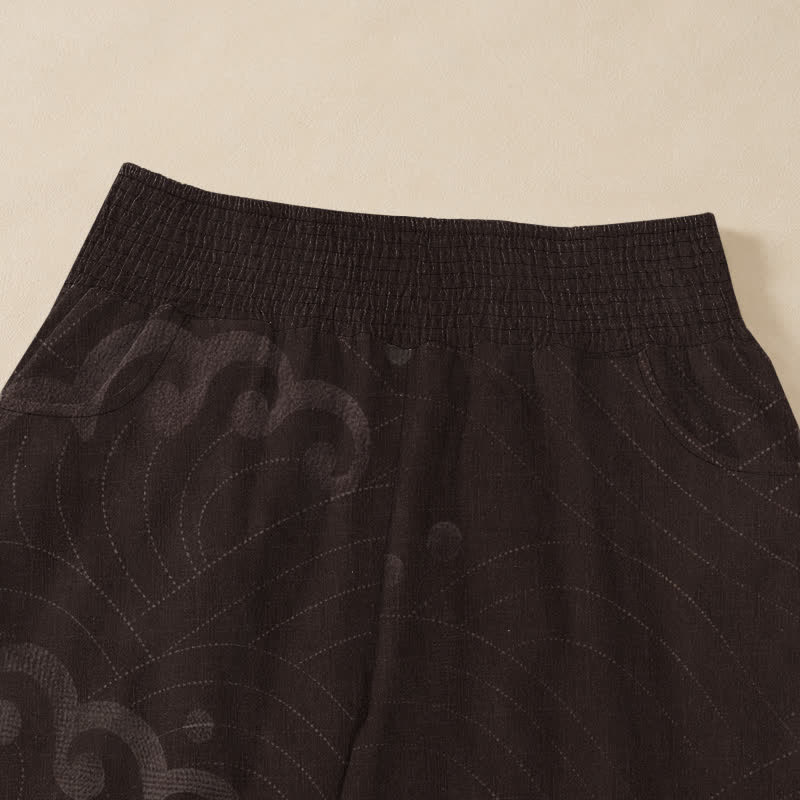 Buddha Stones Pantalones harem de algodón vintage blanco con estampado de grullas, cintura elástica plisada y bolsillos para mujer. - image 4