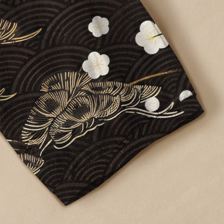 Buddha Stones Pantalones harem de algodón con estampado de grullas y nubes, cintura elástica plisada y bolsillos para mujer. - image 5