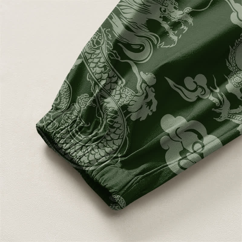 Buddha Stones Pantalones harem para hombre de algodón puro con estampado de nubes de dragón y cordón ajustable, con bolsillos. - image 10