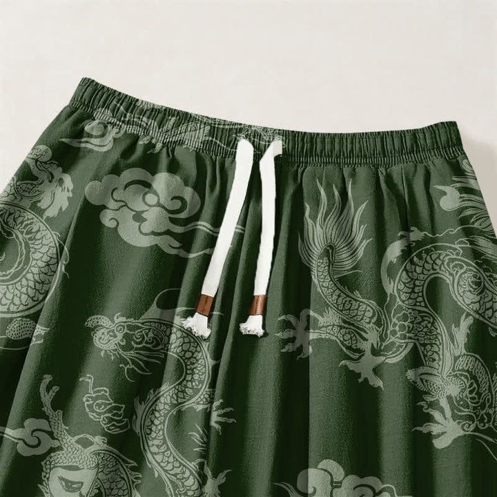 Buddha Stones Pantalones harem para hombre de algodón puro con estampado de nubes de dragón y cordón ajustable, con bolsillos. - image 9