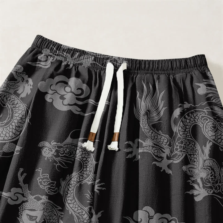 Buddha Stones Pantalones harem para hombre de algodón puro con estampado de nubes de dragón y cordón ajustable, con bolsillos. - image 15