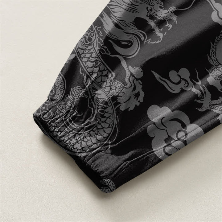 Buddha Stones Pantalones harem para hombre de algodón puro con estampado de nubes de dragón y cordón ajustable, con bolsillos. - image 16