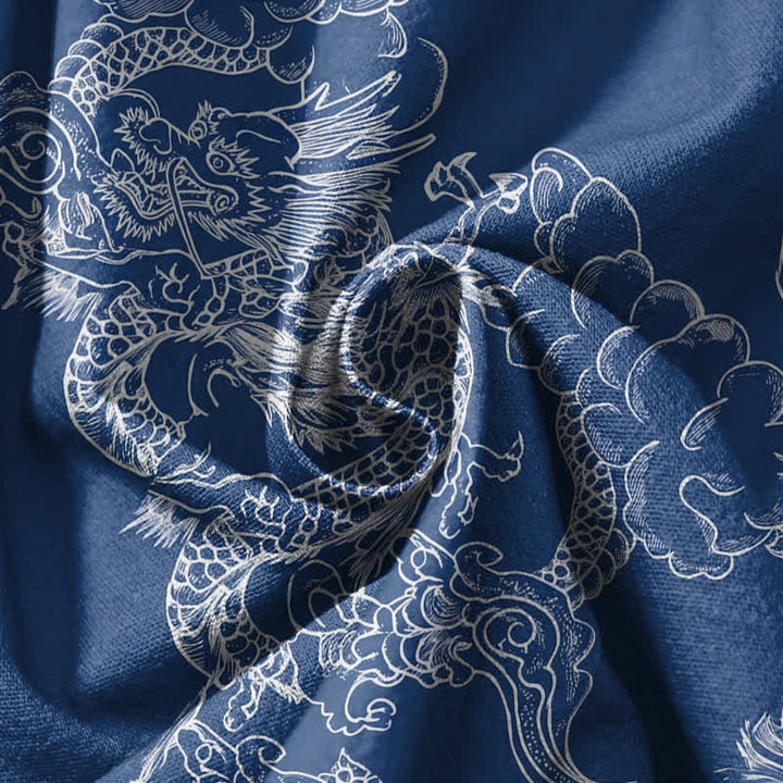 Buddha Stones Pantalones harem para hombre de algodón puro con estampado de dragón y nubes, cordón ajustable y bolsillos. - image 5