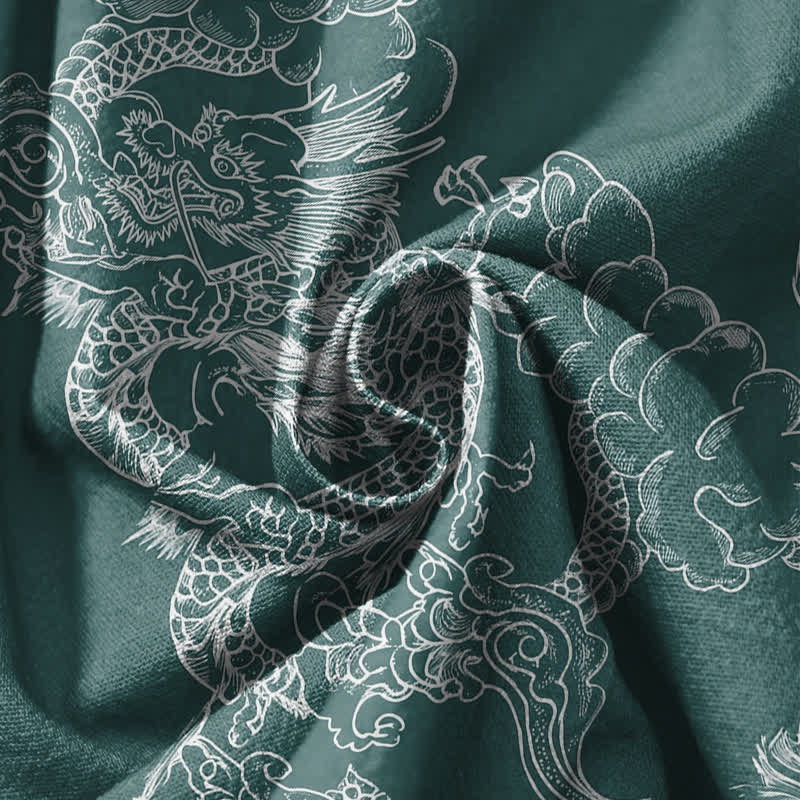 Buddha Stones Pantalones harem para hombre de algodón puro con estampado de dragón y nubes, cordón ajustable y bolsillos. - image 11