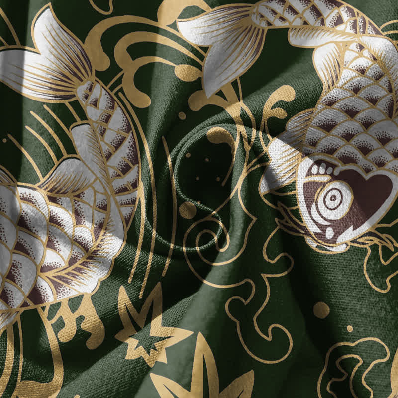 Buddha Stones Pantalones harem para hombre de algodón puro con estampado de peces koi y olas del océano, con cordón ajustable y bolsillos. - image 17