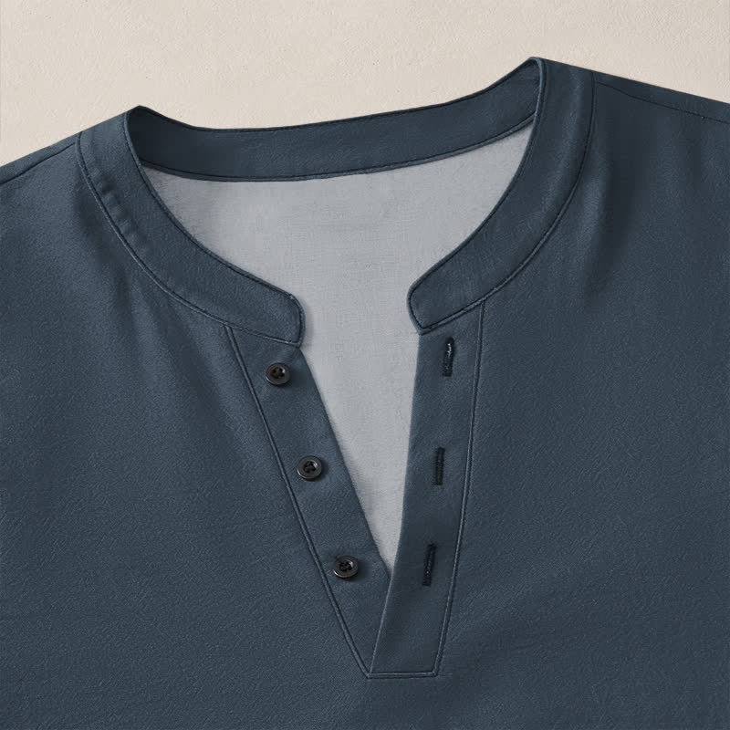 Buddha Stones Camisas de manga larga para hombre de algodón blanco con estampado de bambú, cuello en V y botones. - image 4