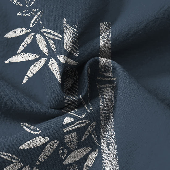 Buddha Stones Camisas de manga larga para hombre de algodón blanco con estampado de bambú, cuello en V y botones. - image 6