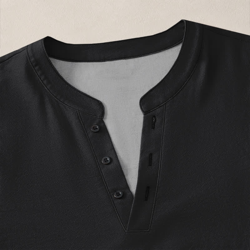 Buddha Stones Camisas de manga larga para hombre de algodón blanco con estampado de bambú, cuello en V y botones. - image 18