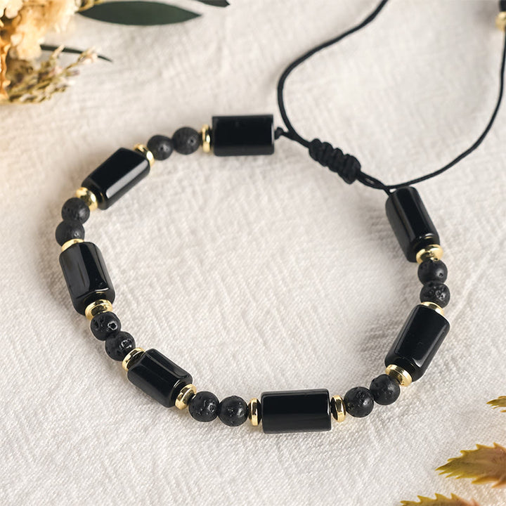 Buddha Stones Pulsera ajustable trenzada de protección con roca de lava de ónix negro - image 9