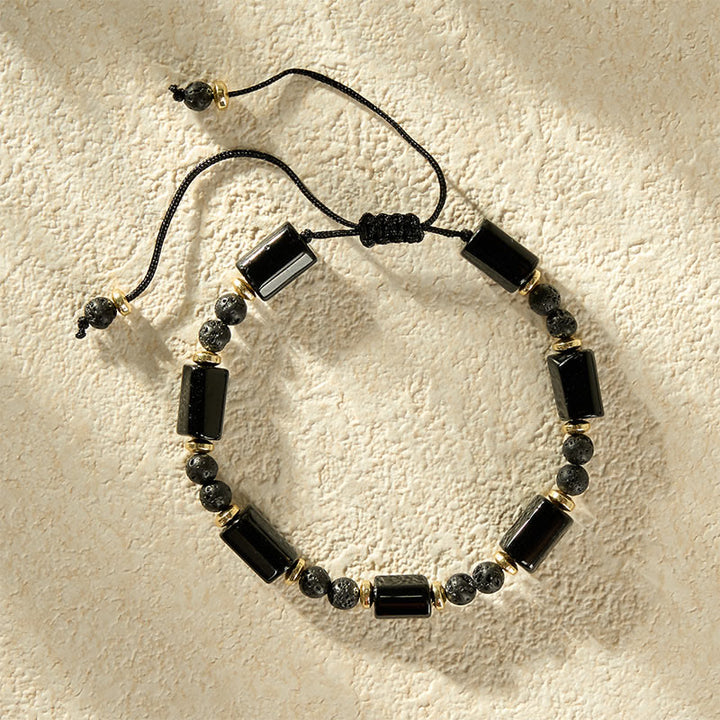 Buddha Stones Pulsera ajustable trenzada de protección con roca de lava de ónix negro - image 8