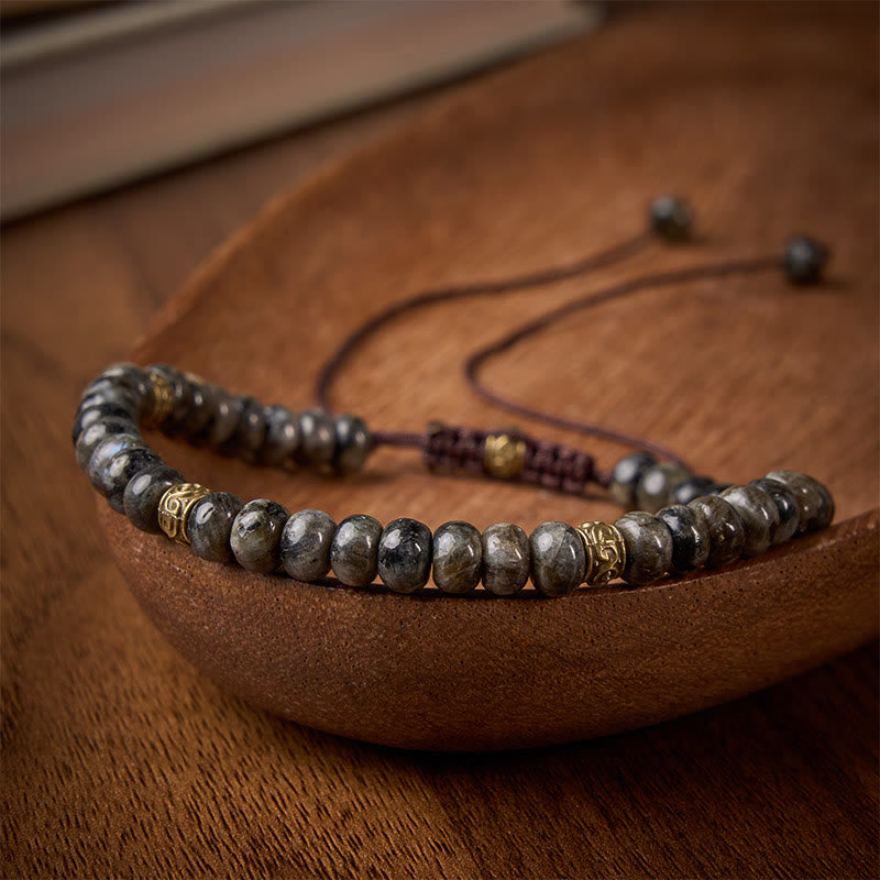 Buddha Stones Pulsera de intuición con cuentas de ábaco vintage y piedra lunar negra - image 1