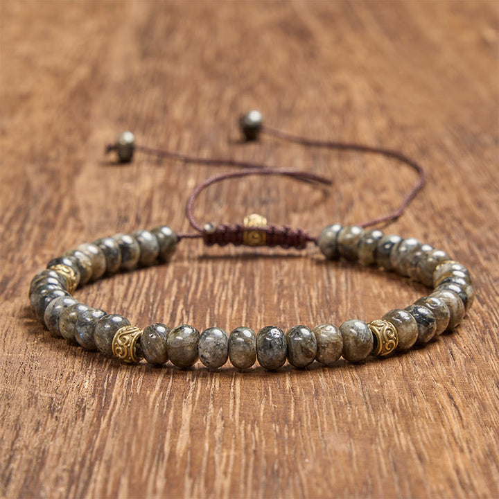 Buddha Stones Pulsera de intuición con cuentas de ábaco vintage y piedra lunar negra - image 1
