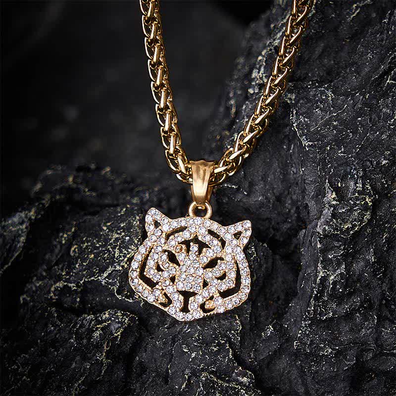 Buddha Stones Collar de acero de titanio con cabeza de tigre del zodiaco chino que representa la fuerza - Tigre - image 0