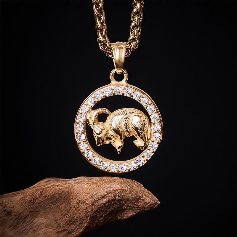 Buddha Stones Collar con colgante de acero de titanio con el símbolo del zodiaco chino de la cabra, el dragón, el tigre y el buey. - image 1