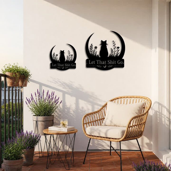 Buddha Stones Gato de luna creciente "Deja ir esa mierda" Decoración de pared de metal de hierro - image 9
