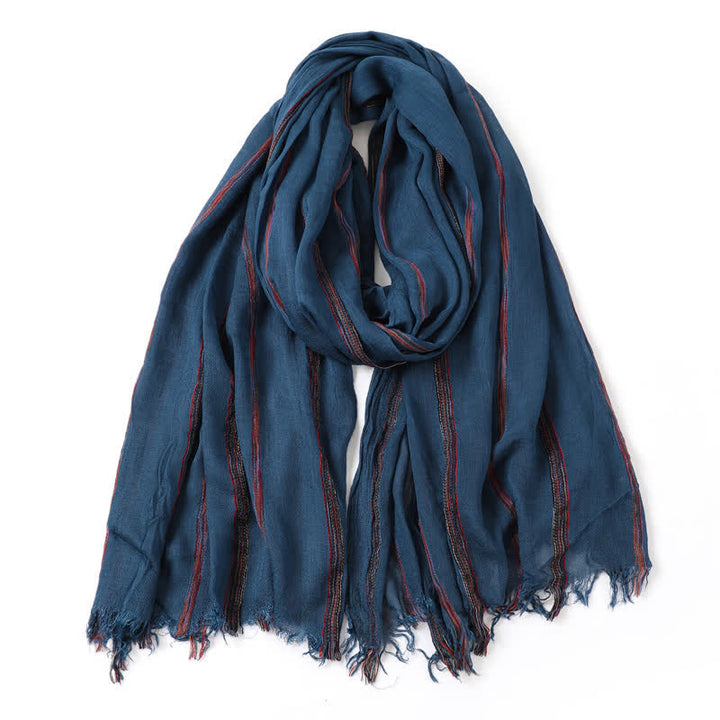 Buddha Stones Bufanda ligera para hombre con borlas y rayas multicolores, ideal para primavera y otoño. - image 1
