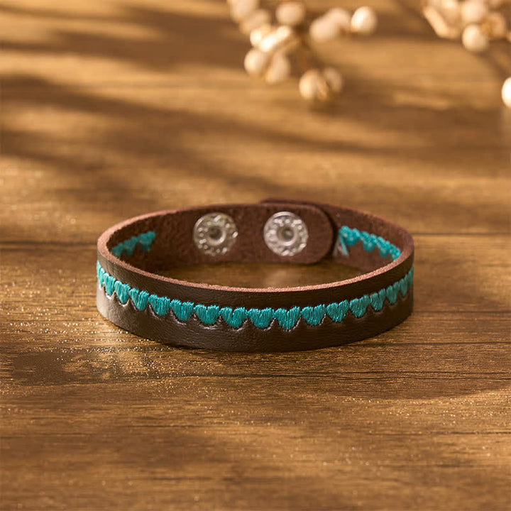 Buddha Stones Pulsera ajustable de cuero con hebilla protectora bordada en forma de corazón - image 1