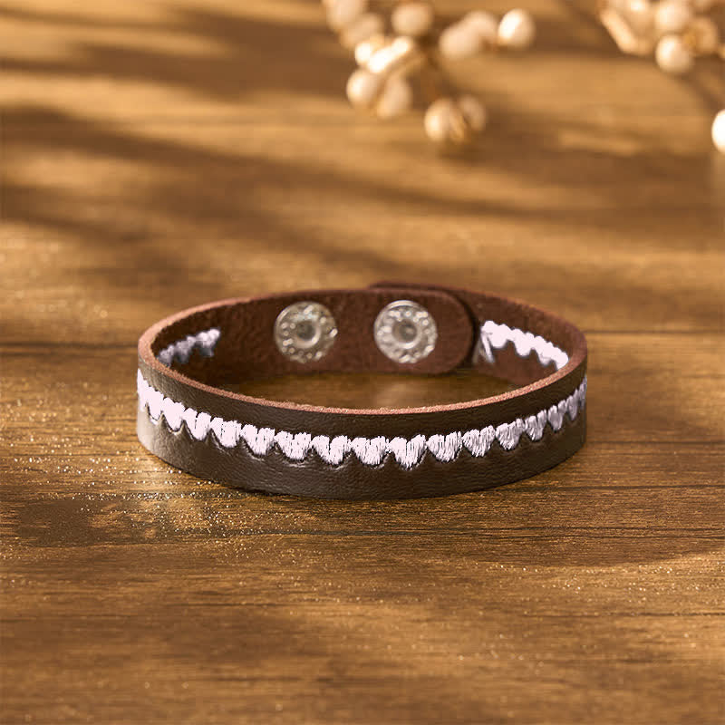 Buddha Stones Pulsera ajustable de cuero con hebilla protectora bordada en forma de corazón - image 16