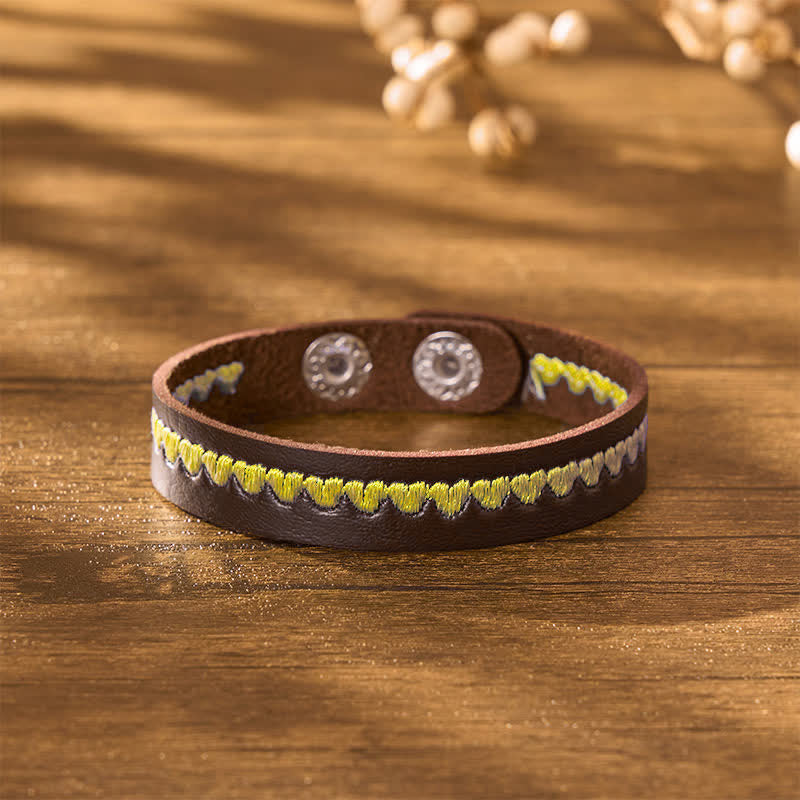 Buddha Stones Pulsera ajustable de cuero con hebilla protectora bordada en forma de corazón - image 9