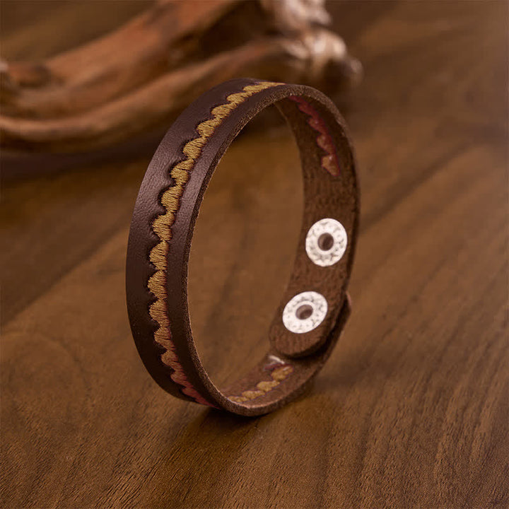 Buddha Stones Pulsera ajustable de cuero con hebilla protectora bordada en forma de corazón - Marrón (Circunferencia de la muñeca: aprox. 6,7–7,5 pulgadas / 17–19 cm) - image 22