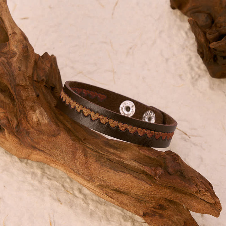 Buddha Stones Pulsera ajustable de cuero con hebilla protectora bordada en forma de corazón - image 25