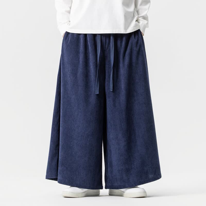 Buddha Stones Pantalones tobilleros de pana lisos, sencillos, clásicos, con cordón ajustable, para hombre, de pierna ancha y con bolsillos, ideales para otoño e invierno. - Azul medianoche - US/UK/AU46, EU56 (5XL) - image 0