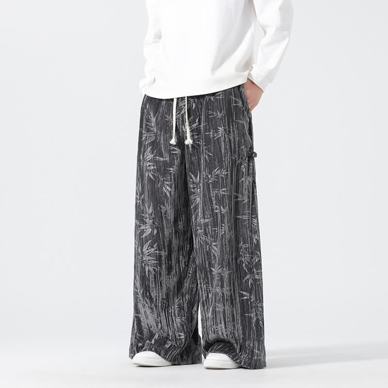 Buddha Stones Pantalones largos de bambú con cordón ajustable, estilo boho casual para otoño/invierno, corte recto y bolsillos. - Gris oscuro - US/UK/AU44, EU54 (4XL) - image 0