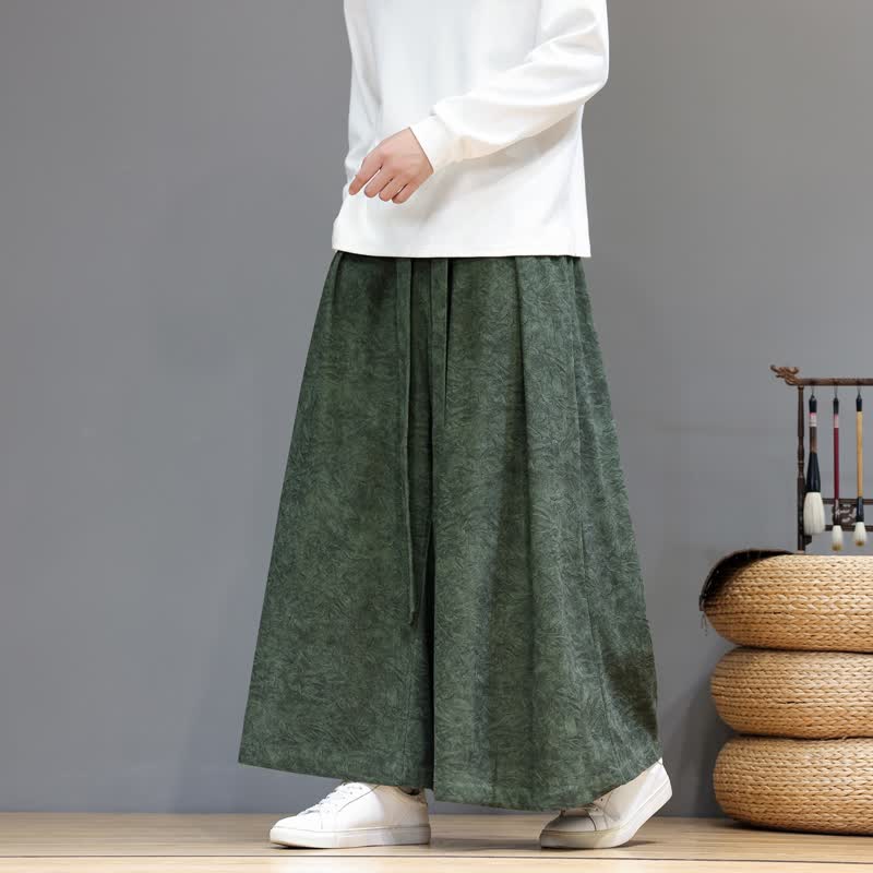 Buddha Stones Pantalones de pana de pierna ancha para hombre con bolsillos, diseño vintage informal de otoño/invierno con cordón ajustable. - Verde oliva oscuro - US/UK/AU46, EU56 (5XL) - image 0