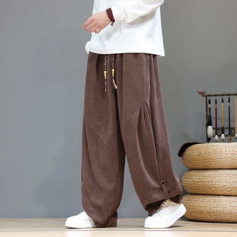 Buddha Stones Pantalones largos de pana estilo boho casual de otoño/invierno con cordón ajustable, color liso, para hombre, estilo harem, con bolsillos. - Marrón silla de montar - US/UK/AU46, EU56 (5XL) - image 0