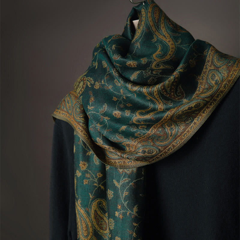 Chal con borlas y estampado de flores de anacardo tibetano con Buddha Stones para otoño e invierno, bufanda suave - image 1
