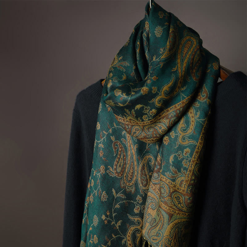 Chal con borlas y estampado de flores de anacardo tibetano con Buddha Stones para otoño e invierno, bufanda suave - image 3