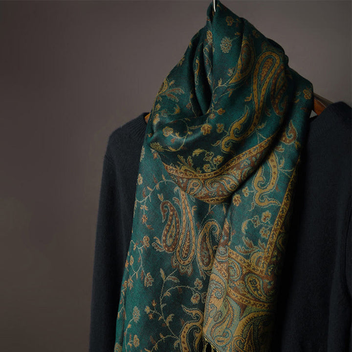 Chal con borlas y estampado de flores de anacardo tibetano con Buddha Stones para otoño e invierno, bufanda suave - image 3