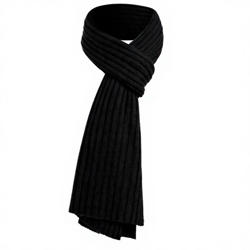 Buddha Stones Bufanda larga de punto acanalado para hombre, estilo clásico de otoño/invierno. - Negro - image 2