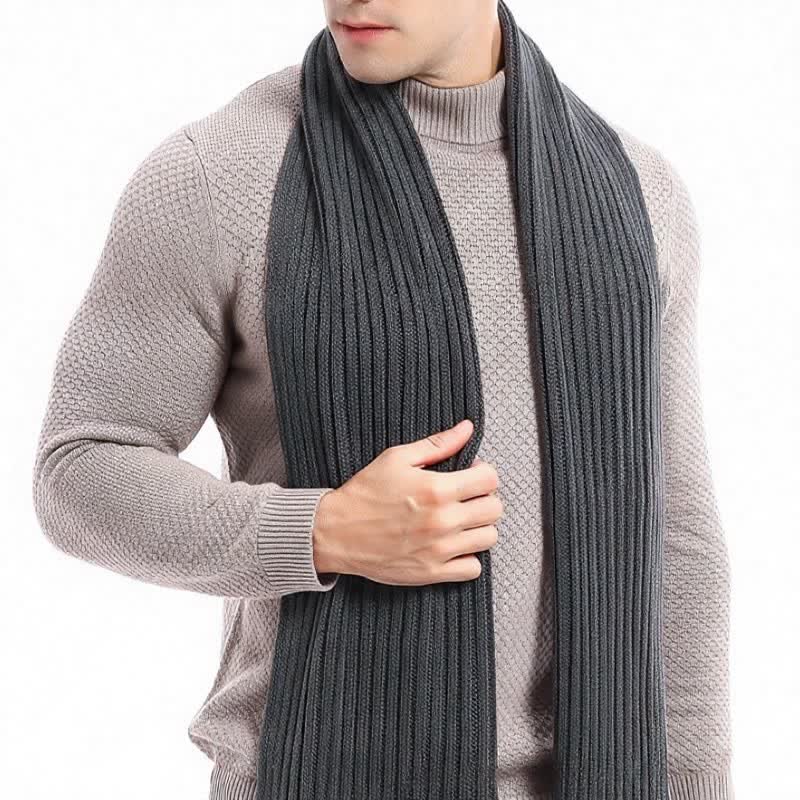 Buddha Stones Bufanda larga de punto acanalado para hombre, estilo clásico de otoño/invierno. - image 9