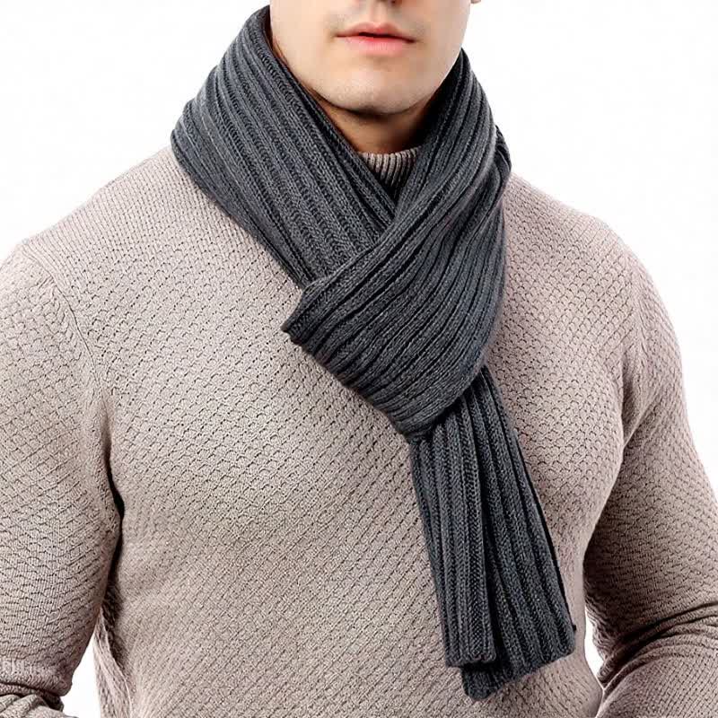 Buddha Stones Bufanda larga de punto acanalado para hombre, estilo clásico de otoño/invierno. - image 10