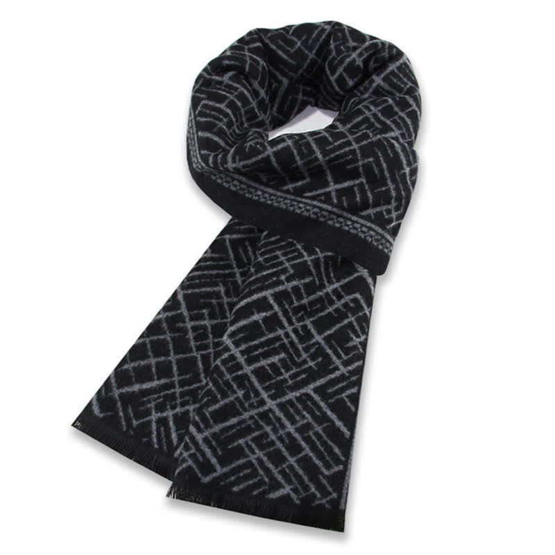 Buddha Stones Bufanda clásica de hombre con borla y estampado geométrico de trama cruzada para otoño/invierno. - Gris oscuro - image 0