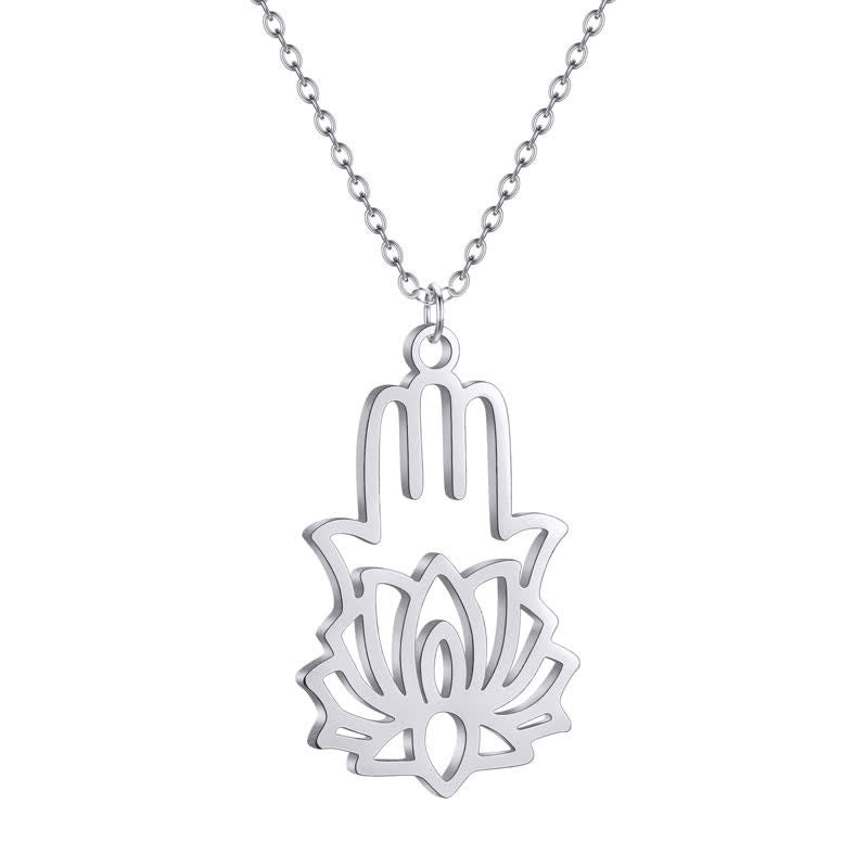 Buddha Stones Collar de protección de mano con símbolo de loto y Hamsa de acero de titanio - image 2