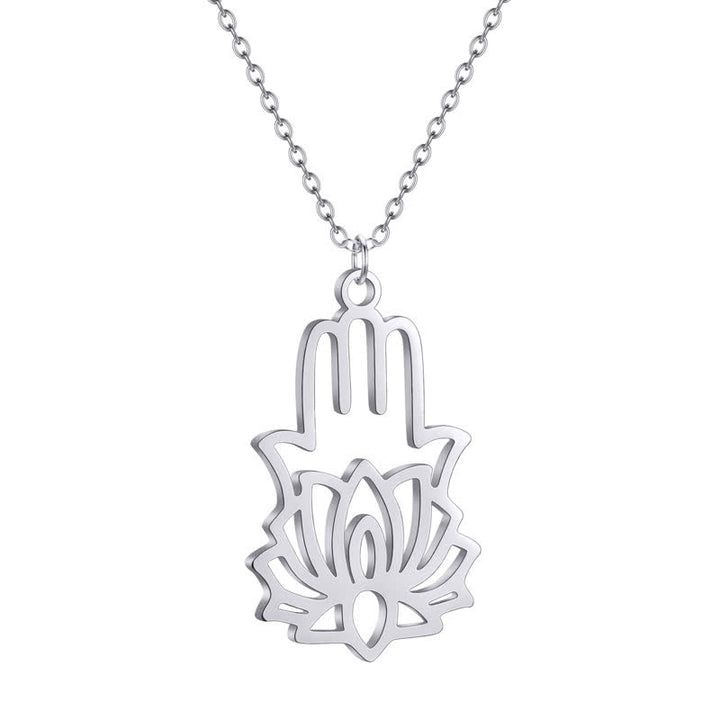 Buddha Stones Collar de protección de mano con símbolo de loto y Hamsa de acero de titanio - image 2