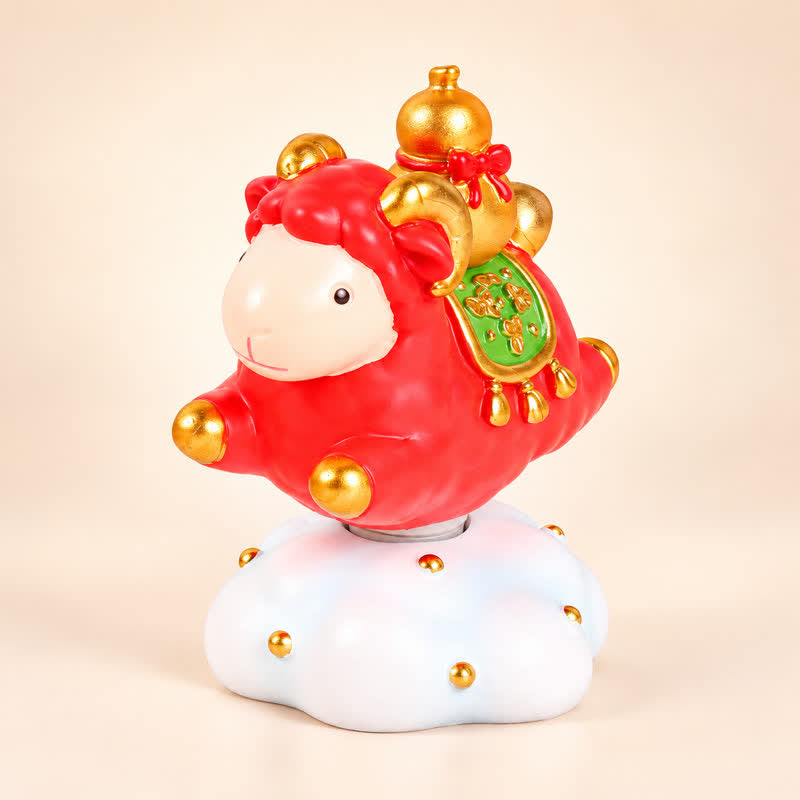 Buddha Stones Adorno de escritorio giratorio de resina con forma de cabra y oveja del zodiaco chino, símbolo de prosperidad. Decoración con animales adorables. - Rojo Aprox. 4,2 cm × 4,2 cm × 6 cm - image 0