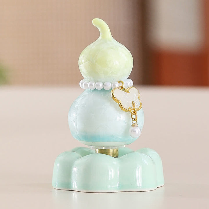 Buddha Stones Decoración giratoria de cerámica con forma de calabaza mariposa para un estilo de vida consciente. - Calabaza amarilla + mariposa blanca + base verde - image 20