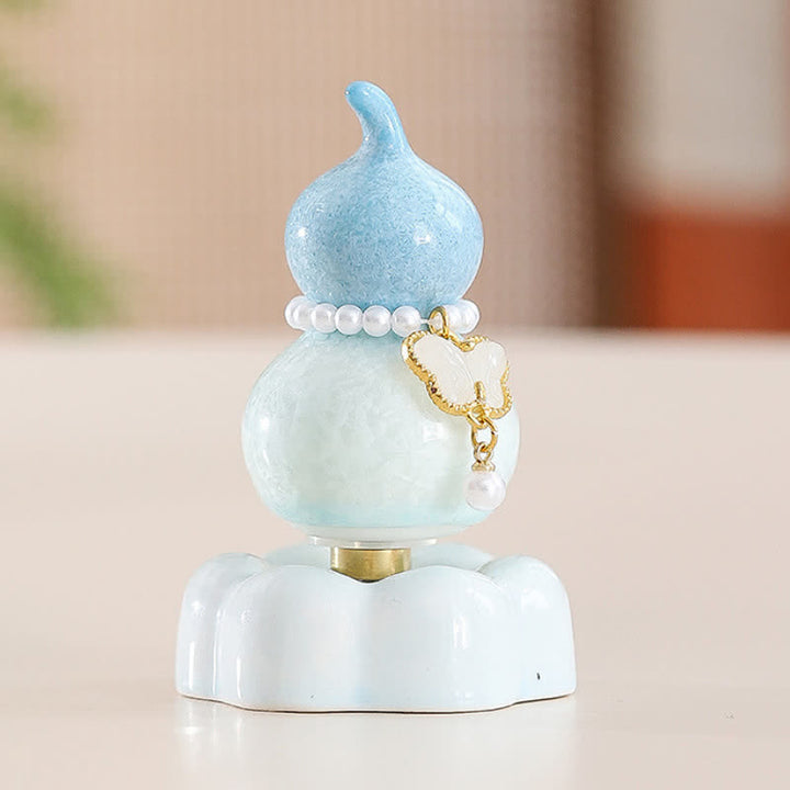 Buddha Stones Decoración giratoria de cerámica con forma de calabaza mariposa para un estilo de vida consciente. - Calabaza azul claro + mariposa blanca + base azul - image 19