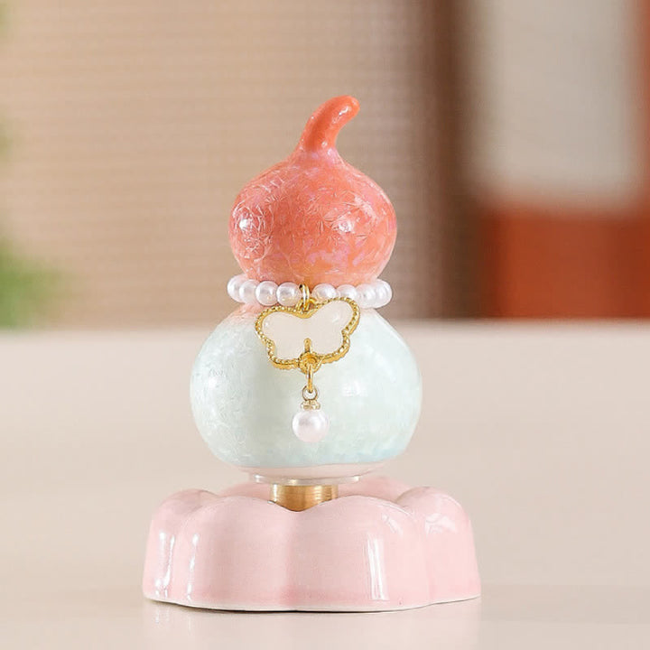 Buddha Stones Decoración giratoria de cerámica con forma de calabaza mariposa para un estilo de vida consciente. - Naranja calabaza + Mariposa blanca + Base rosa - image 22