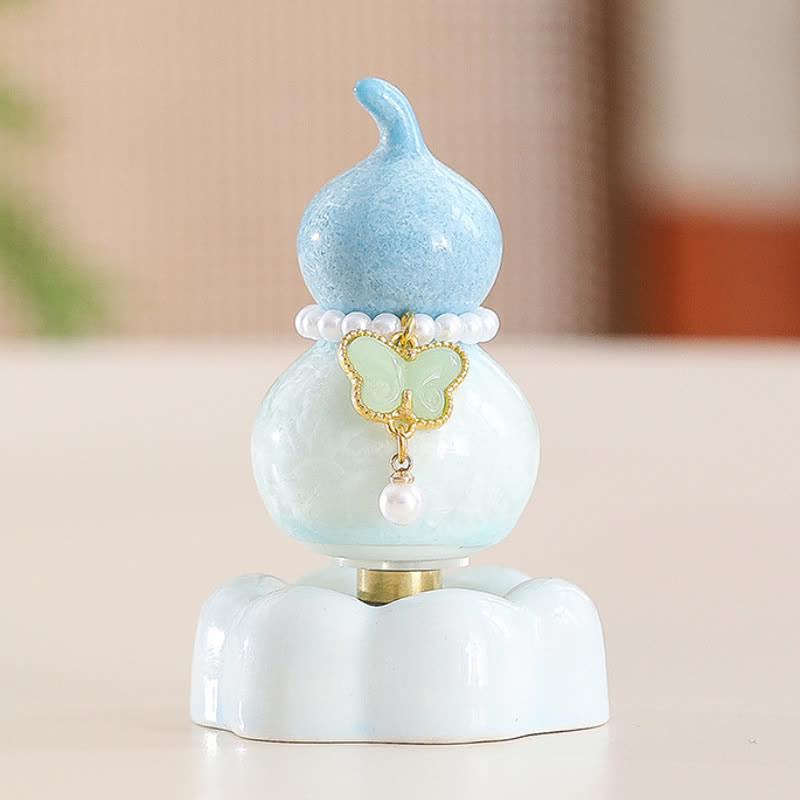 Buddha Stones Decoración giratoria de cerámica con forma de calabaza mariposa para un estilo de vida consciente. - Calabaza azul claro + Mariposa verde claro + Base azul - image 7