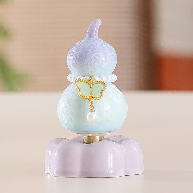 Buddha Stones Decoración giratoria de cerámica con forma de calabaza mariposa para un estilo de vida consciente. - Calabaza morada + Mariposa verde claro + Base morada - image 9