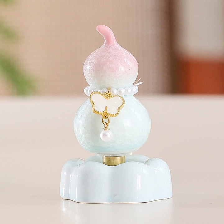 Buddha Stones Decoración giratoria de cerámica con forma de calabaza mariposa para un estilo de vida consciente. - Calabaza rosa + mariposa blanca + base rosa - image 23