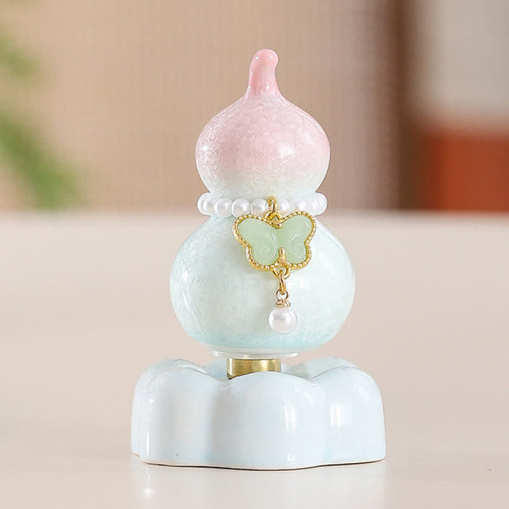Buddha Stones Decoración giratoria de cerámica con forma de calabaza mariposa para un estilo de vida consciente. - Calabaza rosa + Mariposa verde claro + Base rosa - image 11